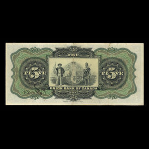 Canada, Union Bank of Canada (The), 5 dollars : 1 juillet 1912