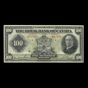 Canada, Banque Royale du Canada, 100 dollars : 3 janvier 1927