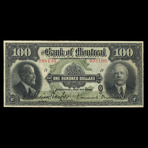 Canada, Banque de Montréal, 100 dollars : 2 janvier 1923