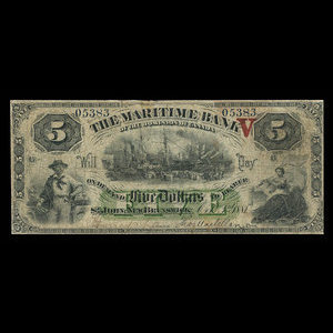 Canada, Maritime Bank of the Dominion of Canada, 5 dollars : 3 octobre 1881