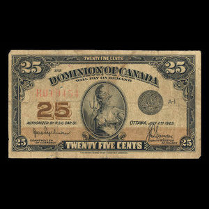 Canada, Dominion du Canada, 25 cents : 2 juillet 1923