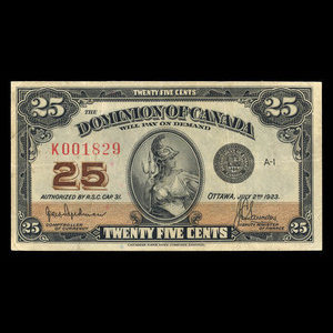 Canada, Dominion du Canada, 25 cents : 2 juillet 1923