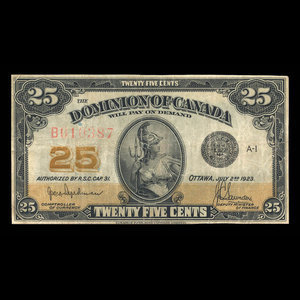 Canada, Dominion du Canada, 25 cents : 2 juillet 1923