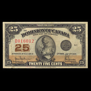 Canada, Dominion du Canada, 25 cents : 2 juillet 1923