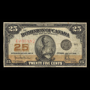 Canada, Dominion du Canada, 25 cents : 2 juillet 1923