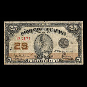 Canada, Dominion du Canada, 25 cents : 2 juillet 1923