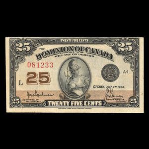 Canada, Dominion du Canada, 25 cents : 2 juillet 1923