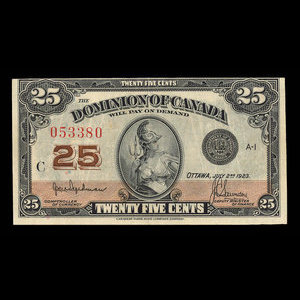 Canada, Dominion du Canada, 25 cents : 2 juillet 1923