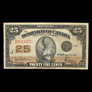 Canada, Dominion du Canada, 25 cents : 2 juillet 1923