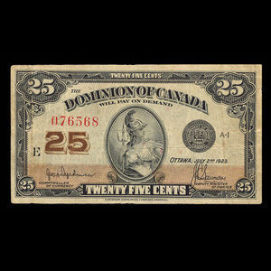 Canada, Dominion du Canada, 25 cents : 2 juillet 1923