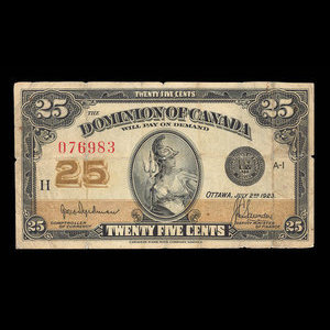 Canada, Dominion du Canada, 25 cents : 2 juillet 1923