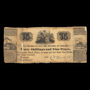 Canada, Wm. Brooks & Cie., 75 cents : 1837