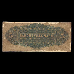 Canada, Banque Ville-Marie, 5 dollars : 2 janvier 1889