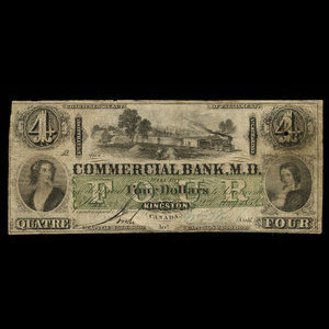 Canada, Commercial Bank of the Midland District, 4 dollars : 2 mai 1854