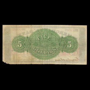 Canada, Merchants' Bank of Halifax, 5 dollars : 1 octobre 1873