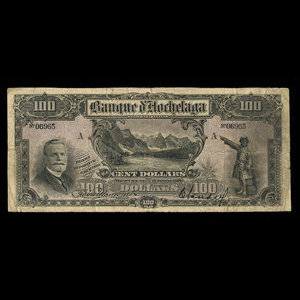 Canada, Banque d'Hochelaga, 100 dollars : 1 janvier 1914