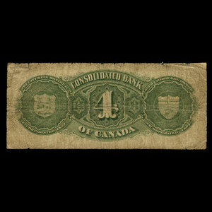 Canada, Consolidated Bank of Canada, 4 dollars : 1 juillet 1876