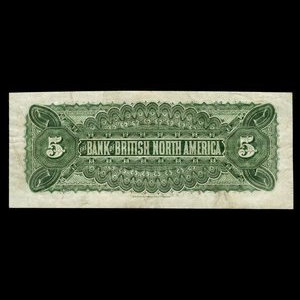 Canada, Bank of British North America, 5 dollars : 28 mai 1886