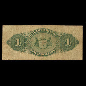 Canada, Bank of Hamilton, 4 dollars : 2 septembre 1872