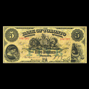 Canada, Bank of Toronto (The), 5 dollars : 1 février 1917