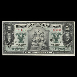 Canada, Banque Canadienne Nationale, 5 dollars : 1 février 1929