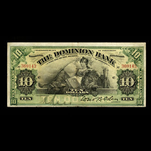 Canada, Dominion Bank, 10 dollars : 3 janvier 1910