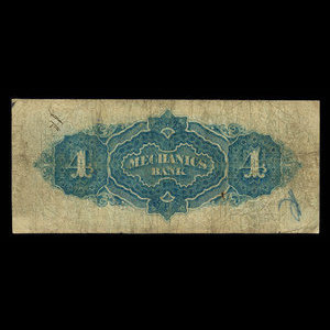 Canada, Mechanics Bank (Montréal), 4 dollars : 1 juin 1872