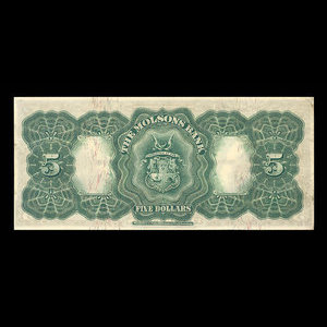 Canada, Molsons Bank, 5 dollars : 2 janvier 1912