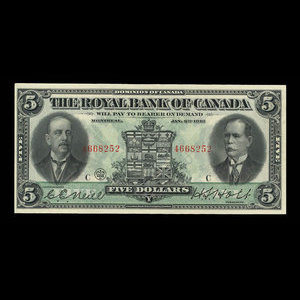 Canada, Banque Royale du Canada, 5 dollars : 2 janvier 1913