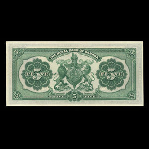 Canada, Banque Royale du Canada, 5 dollars : 2 janvier 1913