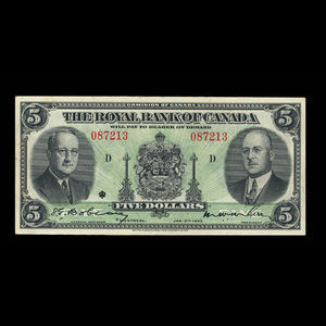 Canada, Banque Royale du Canada, 5 dollars : 2 janvier 1943