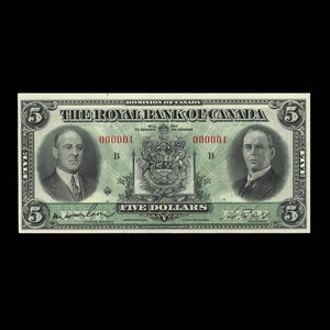 Canada, Banque Royale du Canada, 5 dollars : 3 juillet 1933