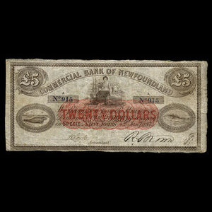 Canada, Commercial Bank of Newfoundland, 5 livres(anglaise) : 1 janvier 1874