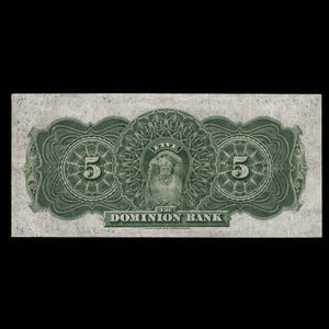 Canada, Dominion Bank, 5 dollars : 3 juillet 1905