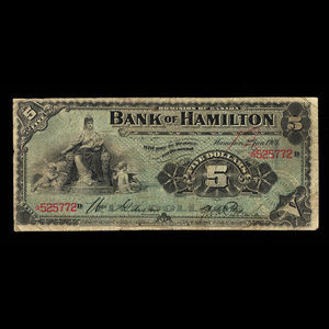 Canada, Bank of Hamilton, 5 dollars : 2 janvier 1904