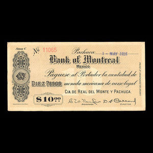 Mexique, Banque de Montréal, 10 pesos : 1 mai 1915