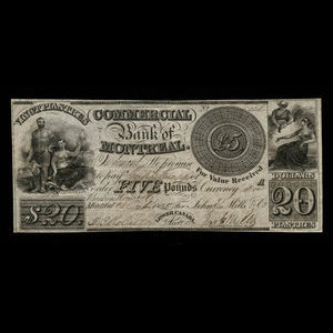 Canada, Commercial Bank of Montreal, 20 dollars : 10 octobre 1835