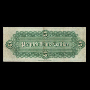 Canada, People's Bank of Halifax, 5 dollars : 1 novembre 1894