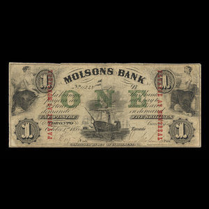 Canada, Molsons Bank, 1 piastre : 1 octobre 1855