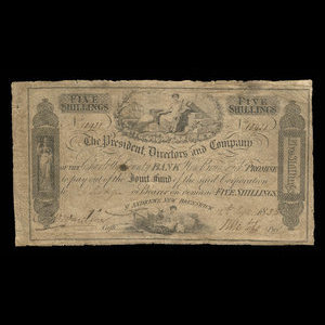 Canada, Charlotte County Bank, 5 shillings : 12 septembre 1853