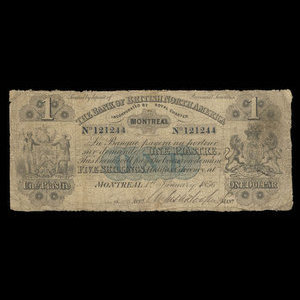 Canada, Bank of British North America, 1 dollar : 1 janvier 1856