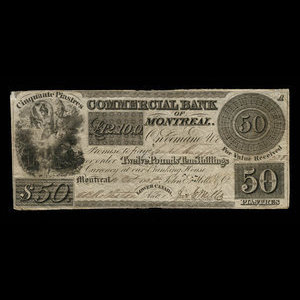 Canada, Commercial Bank of Montreal, 50 dollars : 10 octobre 1835