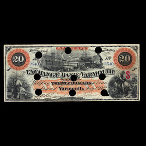 Canada, Exchange Bank of Yarmouth, 20 dollars : 1 juillet 1902