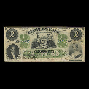 Canada, Peoples Bank of New Brunswick, 2 dollars : 2 janvier 1874