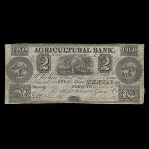 Canada, Agricultural Bank (Toronto), 2 dollars : 21 septembre 1837