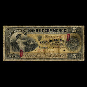 Canada, Canadian Bank of Commerce, 5 dollars : 2 janvier 1892