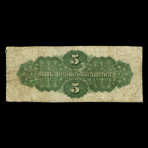 Canada, Bank of British North America, 5 dollars : 3 juillet 1877