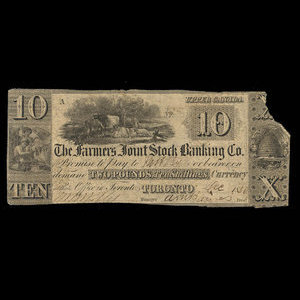 Canada, Farmer's Joint Stock Banking Co., 10 dollars : décembre 1830