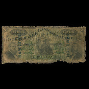 Canada, Exchange Bank of Canada, 4 dollars : 1 octobre 1872