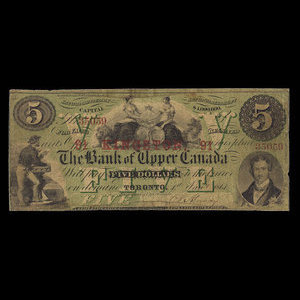 Canada, Bank of Upper Canada (York), 5 dollars : 1 janvier 1861